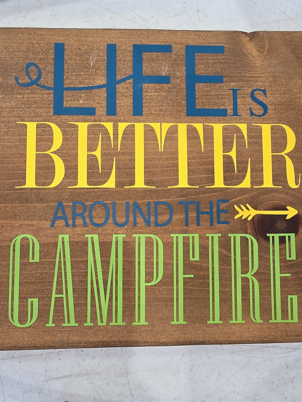 Rustic 'Life Is Better Around the Campfire' Wall Sign - Blue, Yellow, Green